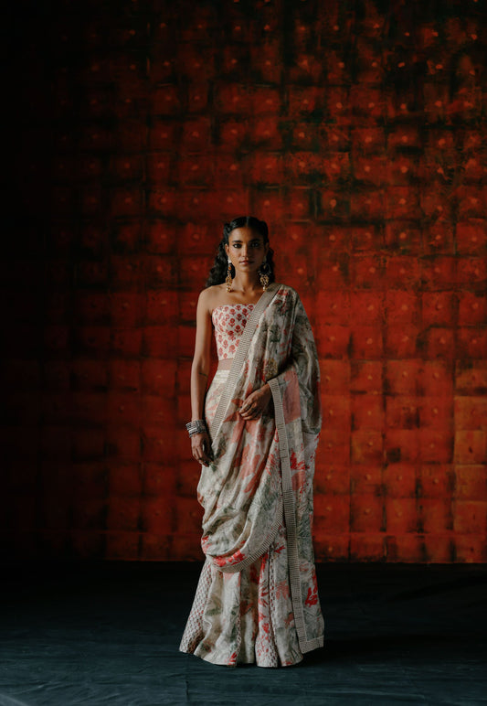 Pearl pre draped saree