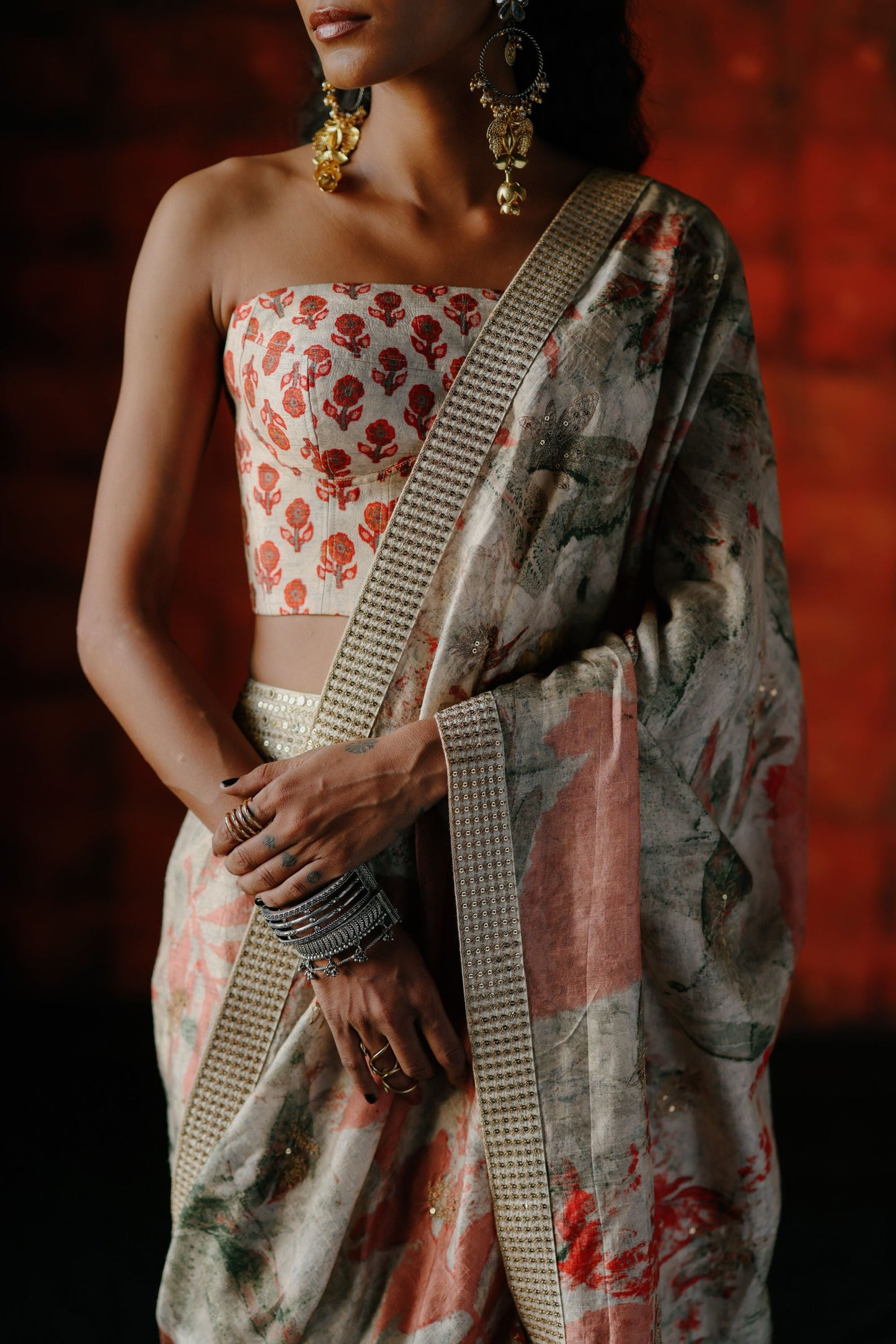 Pearl pre draped saree