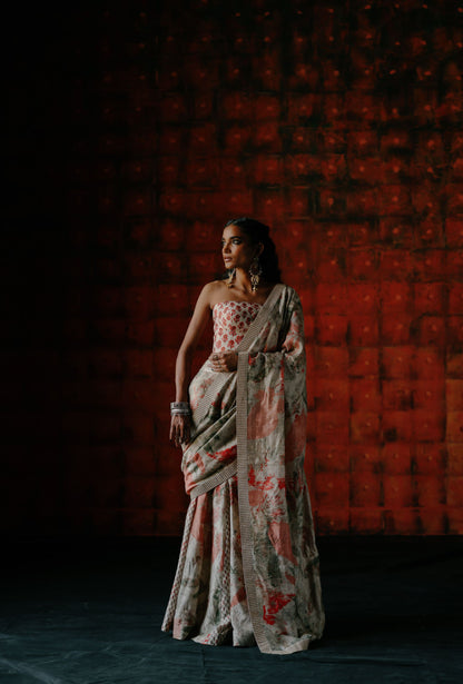 Pearl pre draped saree