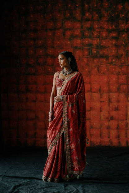 Brick red saree