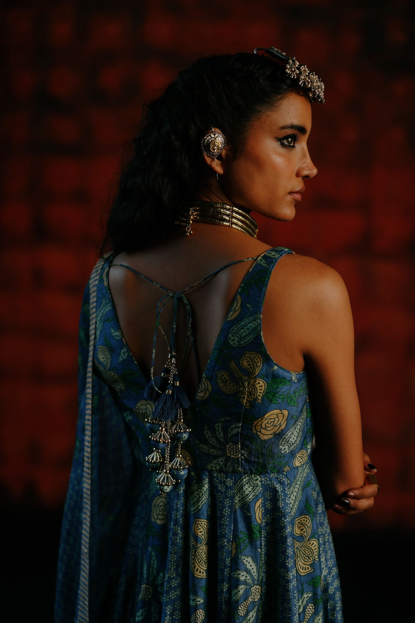 Indigo anarkali set