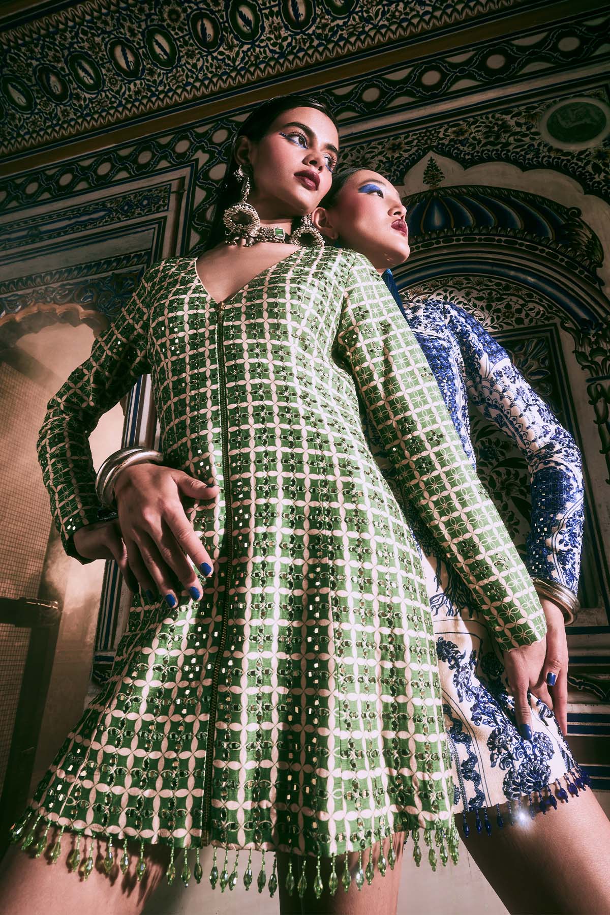 SAGE GREEN GRID PRINT & HIGHLIGHTED DRESS