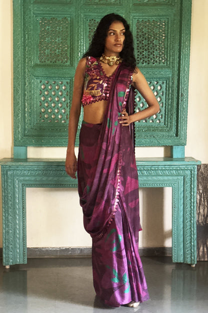 Wine Predrapped Saree