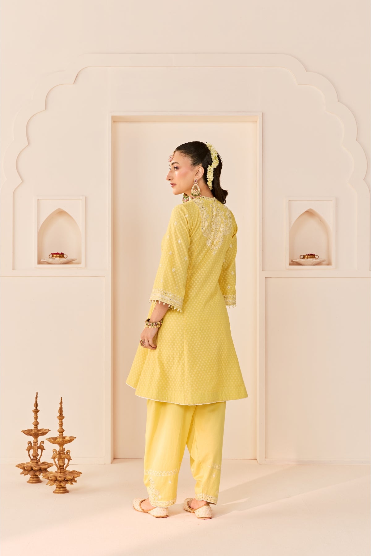 NIDA - LEMON YELLOW  SHORT CHOGA WITH FARSHI SALWAR AND DUPATTA