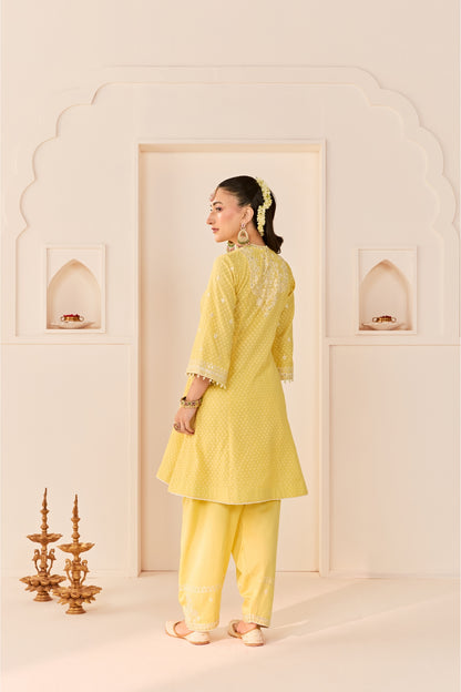 NIDA - LEMON YELLOW  SHORT CHOGA WITH FARSHI SALWAR AND DUPATTA