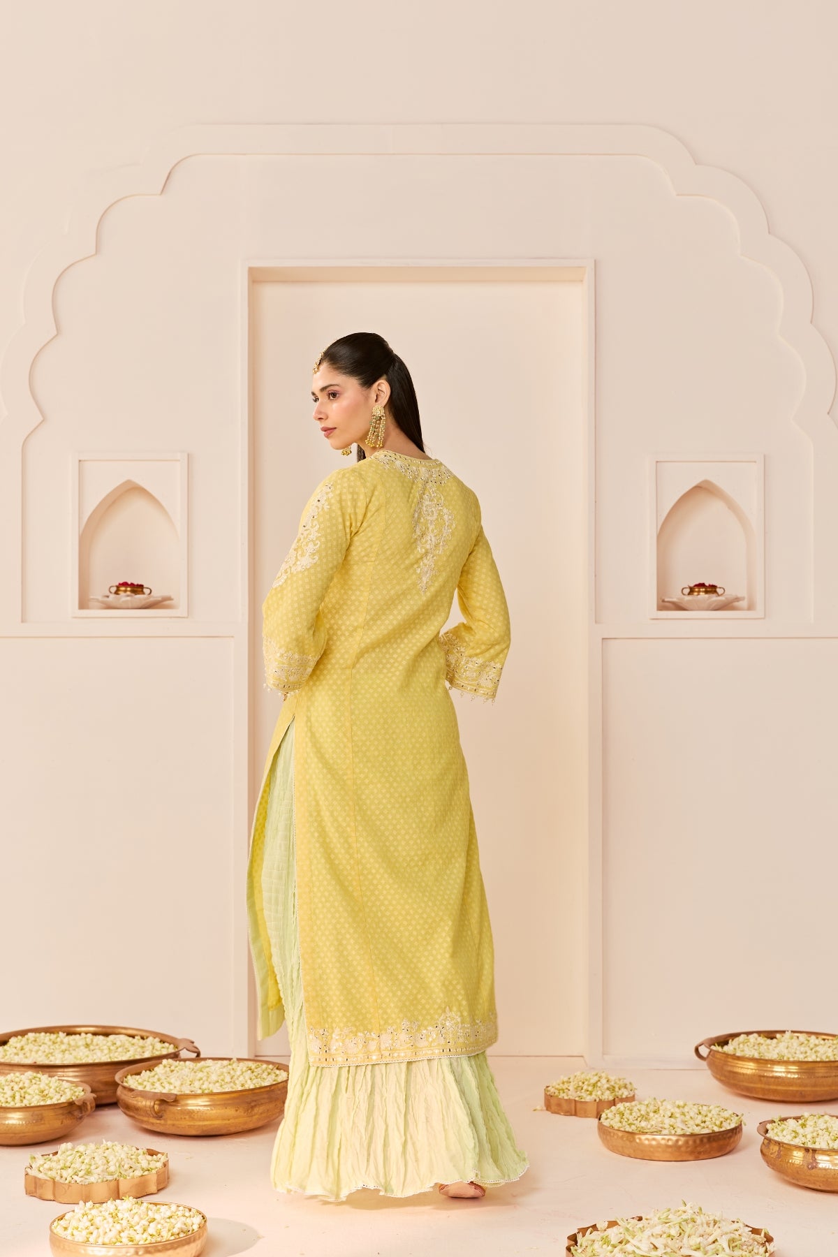 RUHANI - LEMON YELLOW LONG KURTA WITH SKIRT AND DUPATTA