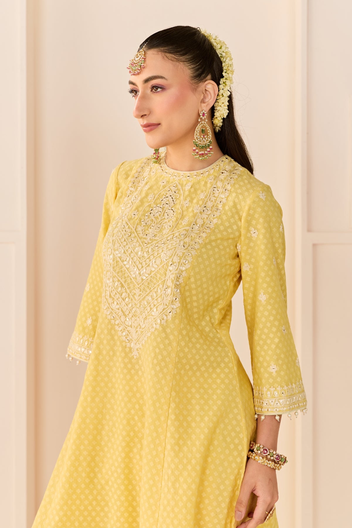 NIDA - LEMON YELLOW  SHORT CHOGA WITH FARSHI SALWAR AND DUPATTA