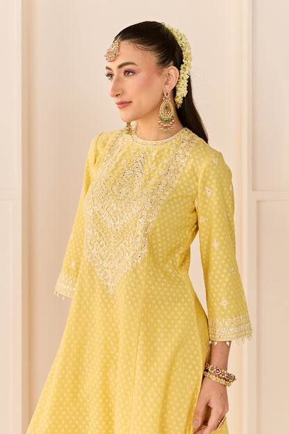 NIDA - LEMON YELLOW  SHORT CHOGA WITH FARSHI SALWAR AND DUPATTA