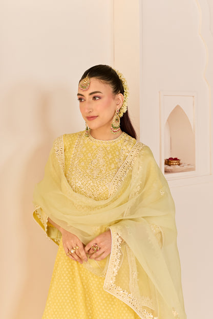 NIDA - LEMON YELLOW  SHORT CHOGA WITH FARSHI SALWAR AND DUPATTA