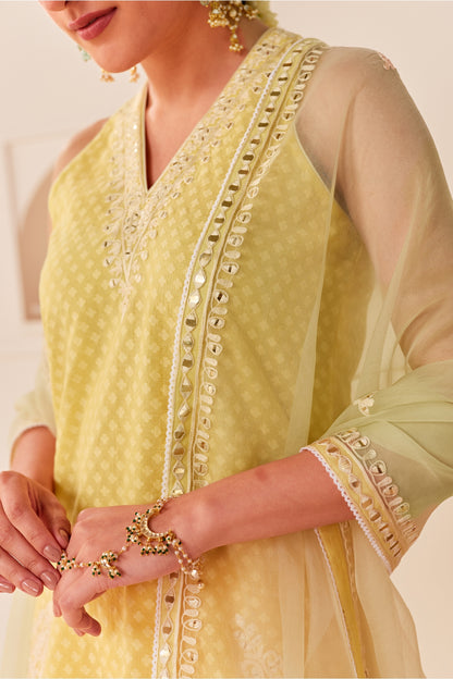 MIRAL - LEMON YELLOW SHORT KURTA WITH FARSI SALWAR AND DUPATTA
