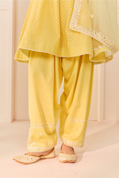 NIDA - LEMON YELLOW  SHORT CHOGA WITH FARSHI SALWAR AND DUPATTA