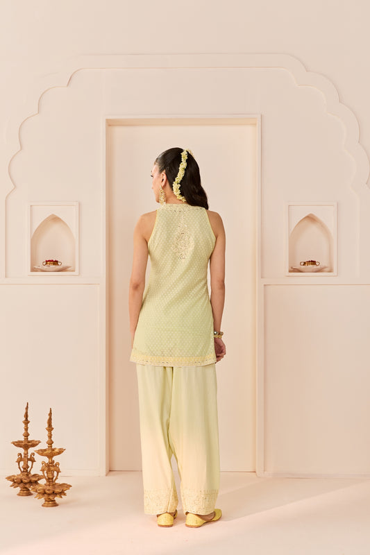 MIRAL - MINT GREEN SHORT KURTA WITH FARSI SALWAR AND DUPATTA
