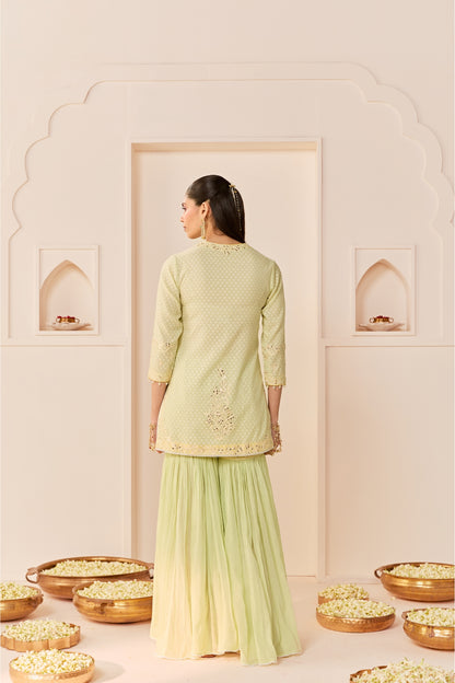 YASNEEN - MINT GREEN SHORT KURTA WITH GARARA AND DUPATTA
