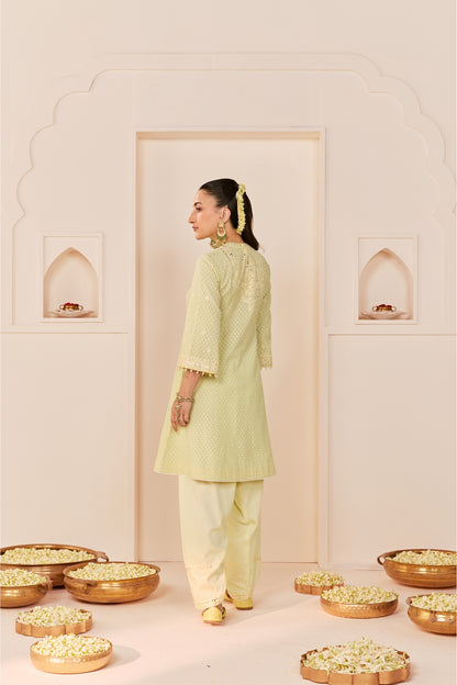 NIDA -  MINT GREEN SHORT CHOGA WITH FARSHI SALWAR AND DUPATTA