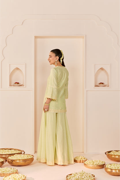 REHMA - MINT GREEN SHORT KURTA WITH SHARARA AND DUPATTA