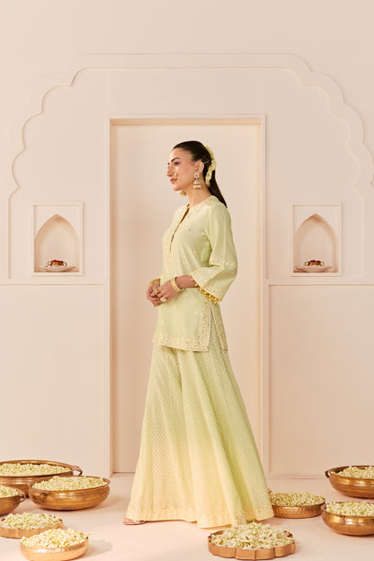 REHMA - MINT GREEN SHORT KURTA WITH SHARARA AND DUPATTA