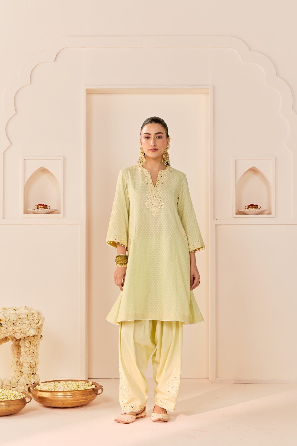 REEM - MINT GREEN SHORT CHOGA WITH DOGRI SALWAR AND DUPATTA