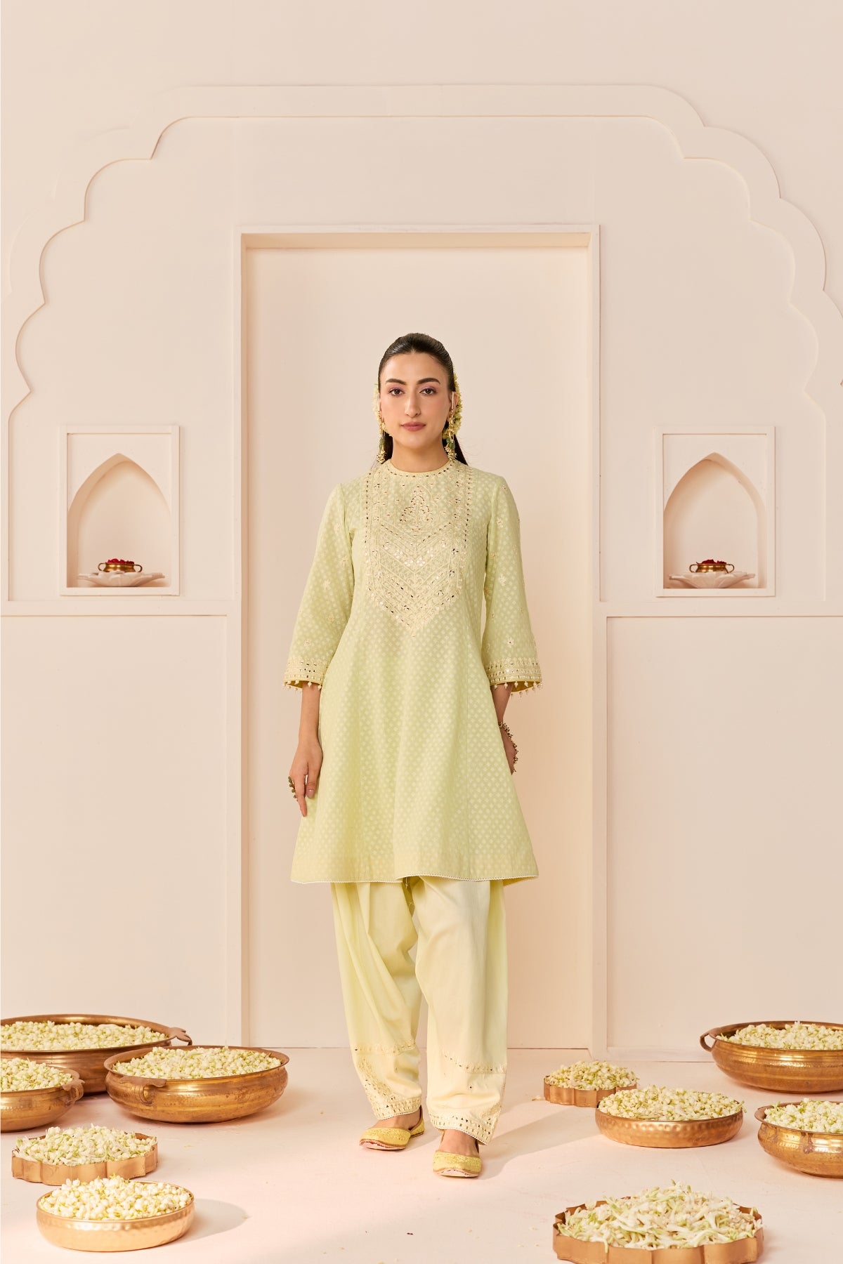 NIDA -  MINT GREEN SHORT CHOGA WITH FARSHI SALWAR AND DUPATTA