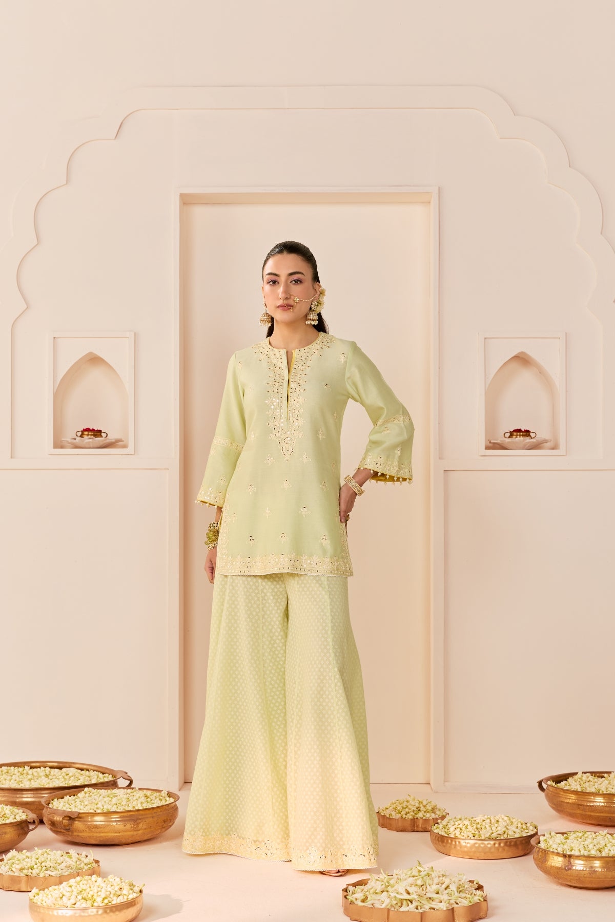 REHMA - MINT GREEN SHORT KURTA WITH SHARARA AND DUPATTA