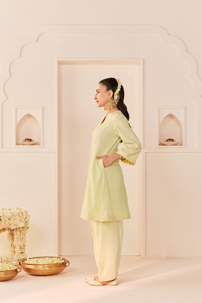 REEM - MINT GREEN SHORT CHOGA WITH DOGRI SALWAR AND DUPATTA