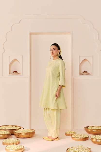 NIDA -  MINT GREEN SHORT CHOGA WITH FARSHI SALWAR AND DUPATTA