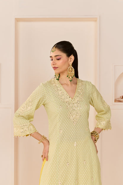 RUHANI - MINT GREEN LONG KURTA WITH SKIRT AND DUPATTA