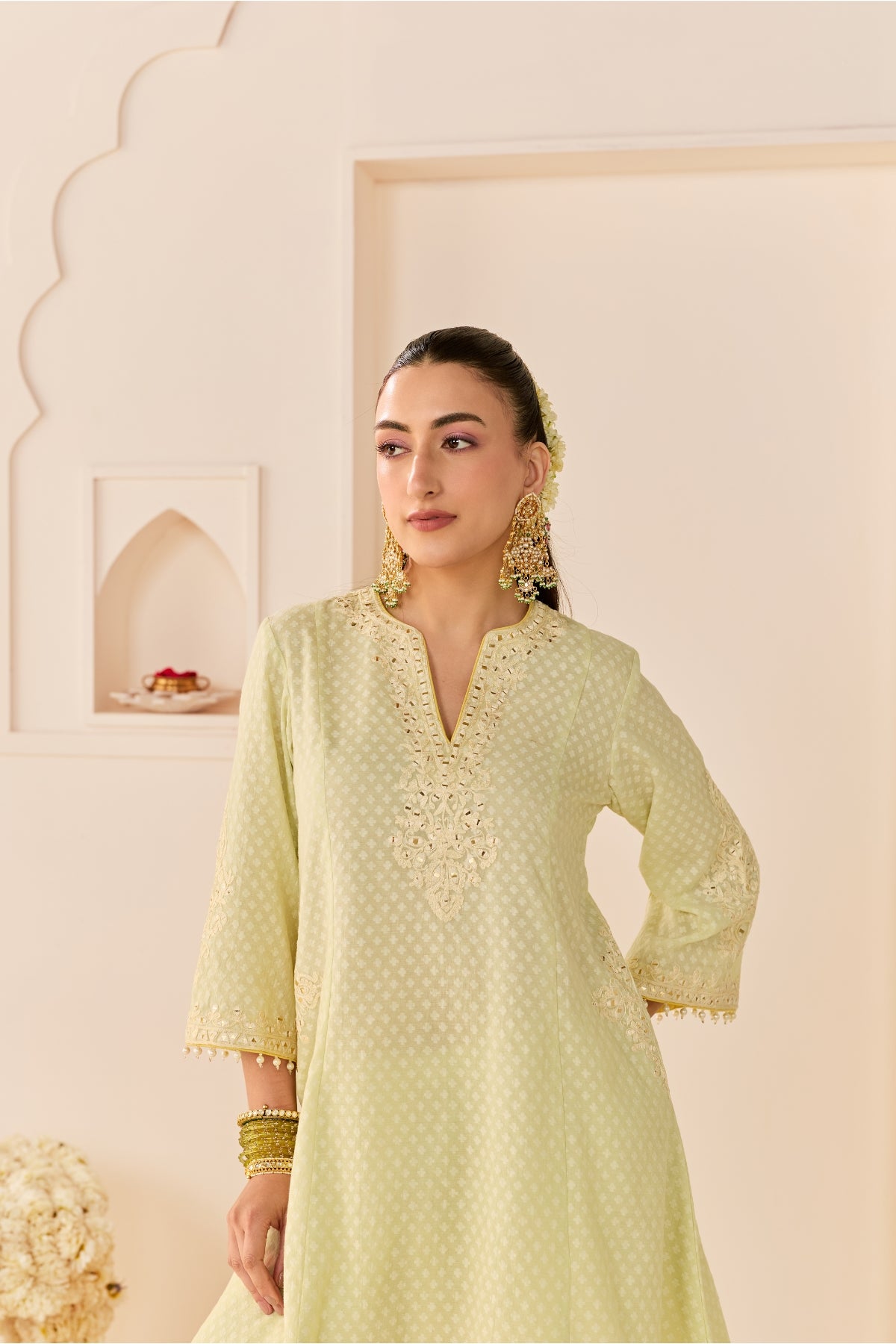 REEM - MINT GREEN SHORT CHOGA WITH DOGRI SALWAR AND DUPATTA