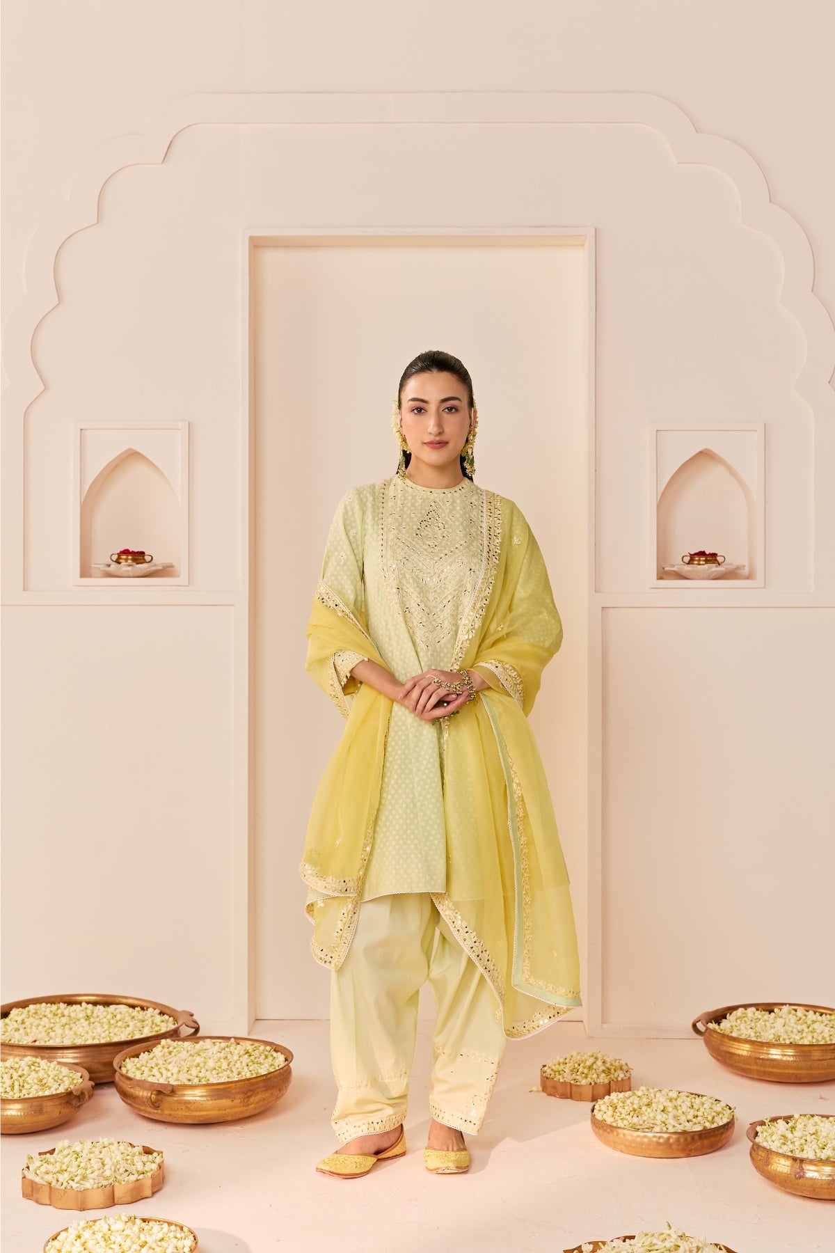 NIDA -  MINT GREEN SHORT CHOGA WITH FARSHI SALWAR AND DUPATTA