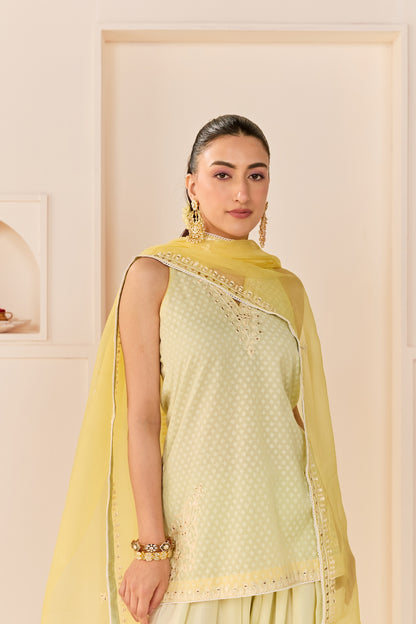 MIRAL - MINT GREEN SHORT KURTA WITH FARSI SALWAR AND DUPATTA