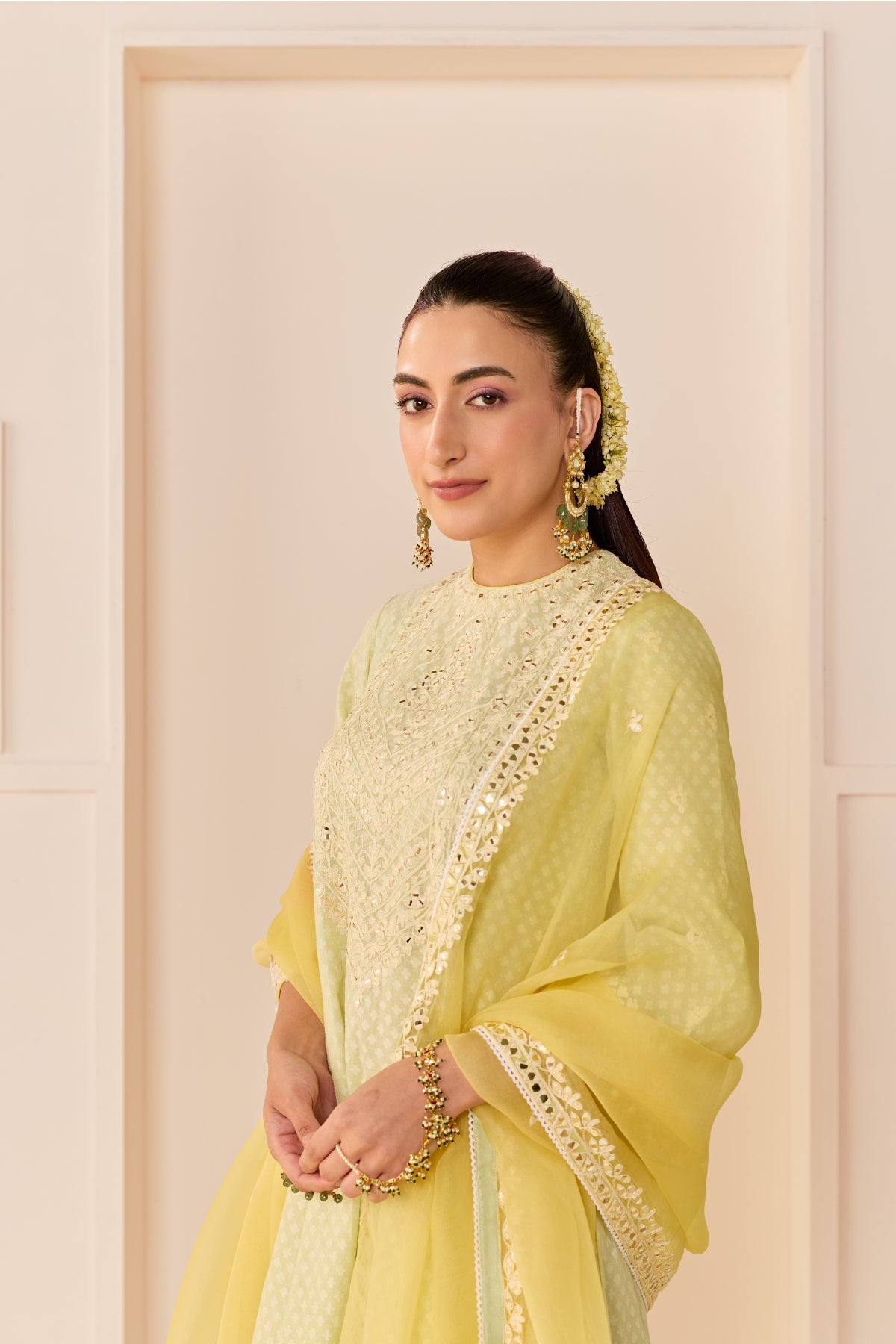 NIDA -  MINT GREEN SHORT CHOGA WITH FARSHI SALWAR AND DUPATTA