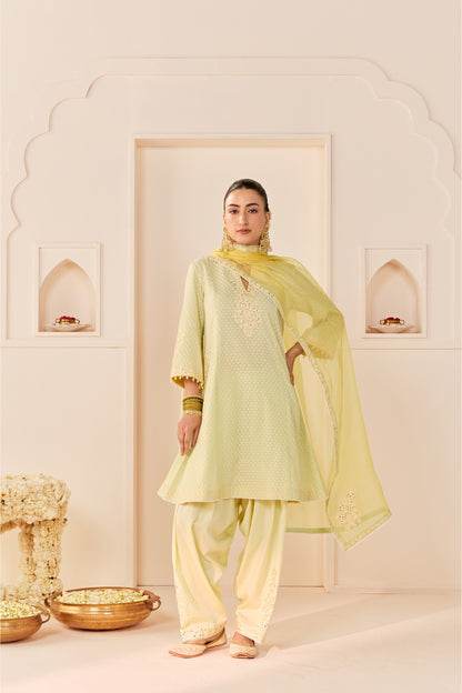 REEM - MINT GREEN SHORT CHOGA WITH DOGRI SALWAR AND DUPATTA
