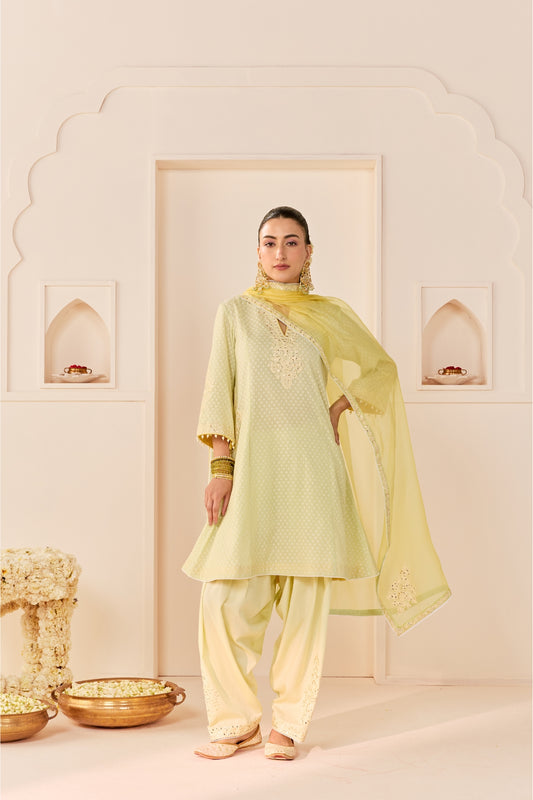 REEM - MINT GREEN SHORT CHOGA WITH DOGRI SALWAR AND DUPATTA