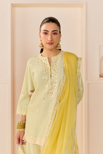 REHMA - MINT GREEN SHORT KURTA WITH SHARARA AND DUPATTA