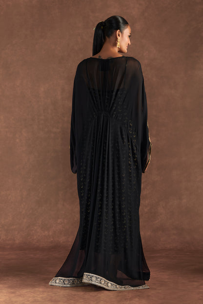 Black Gota Embroidered Kaftan With Slip