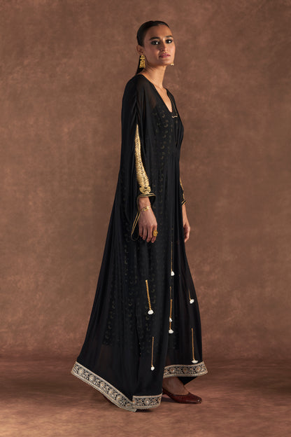 Black Gota Embroidered Kaftan With Slip
