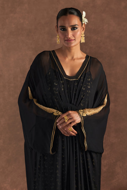 Black Gota Embroidered Kaftan With Slip