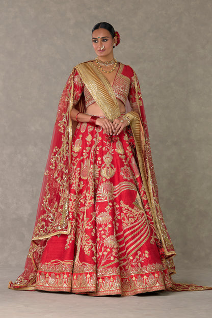 Red 'Bagh-E-Bahar' Lehenga Set