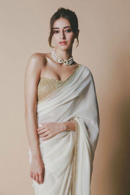 Ananya Panday in Ivory Chaand Saree