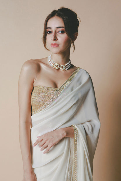 Ananya Panday in Ivory Chaand Saree