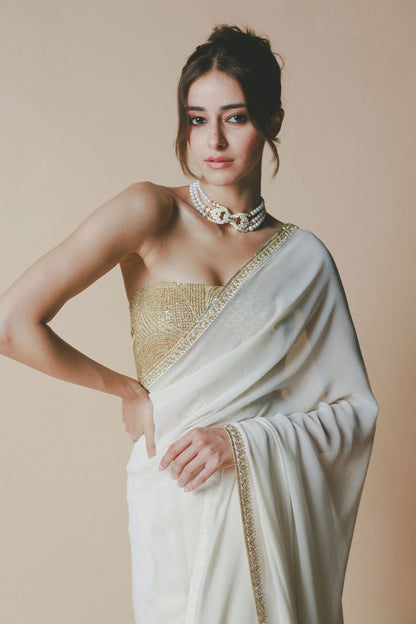 Ananya Panday in Ivory Chaand Saree
