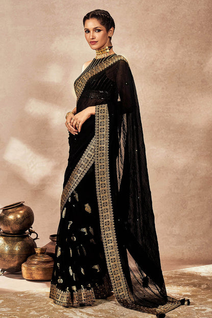 Black Potters Touch Crushed Saree