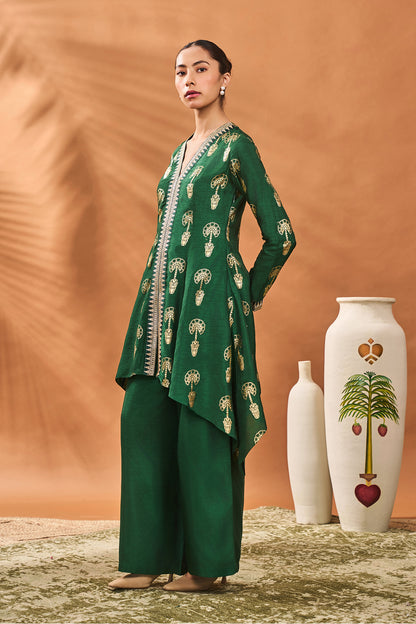 GREEN TRAVELLER'S PALM TUNIC SET