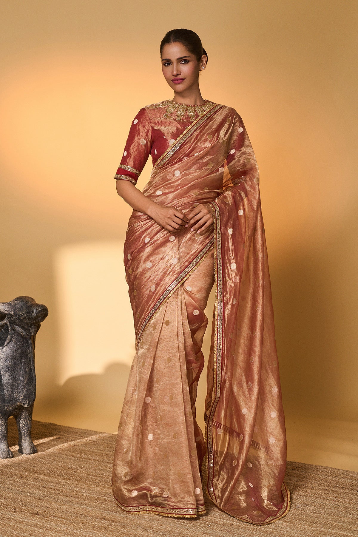 Red Polka Tissue Saree