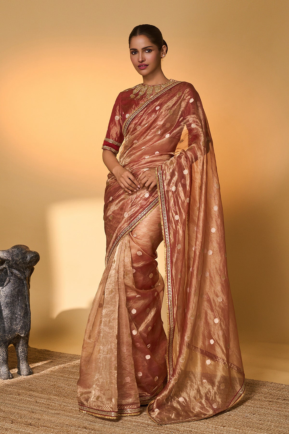 Red Polka Tissue Saree