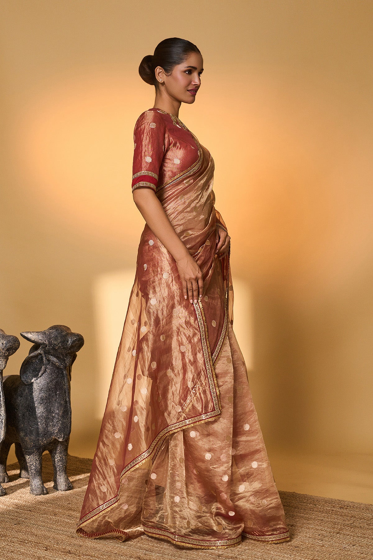 Red Polka Tissue Saree