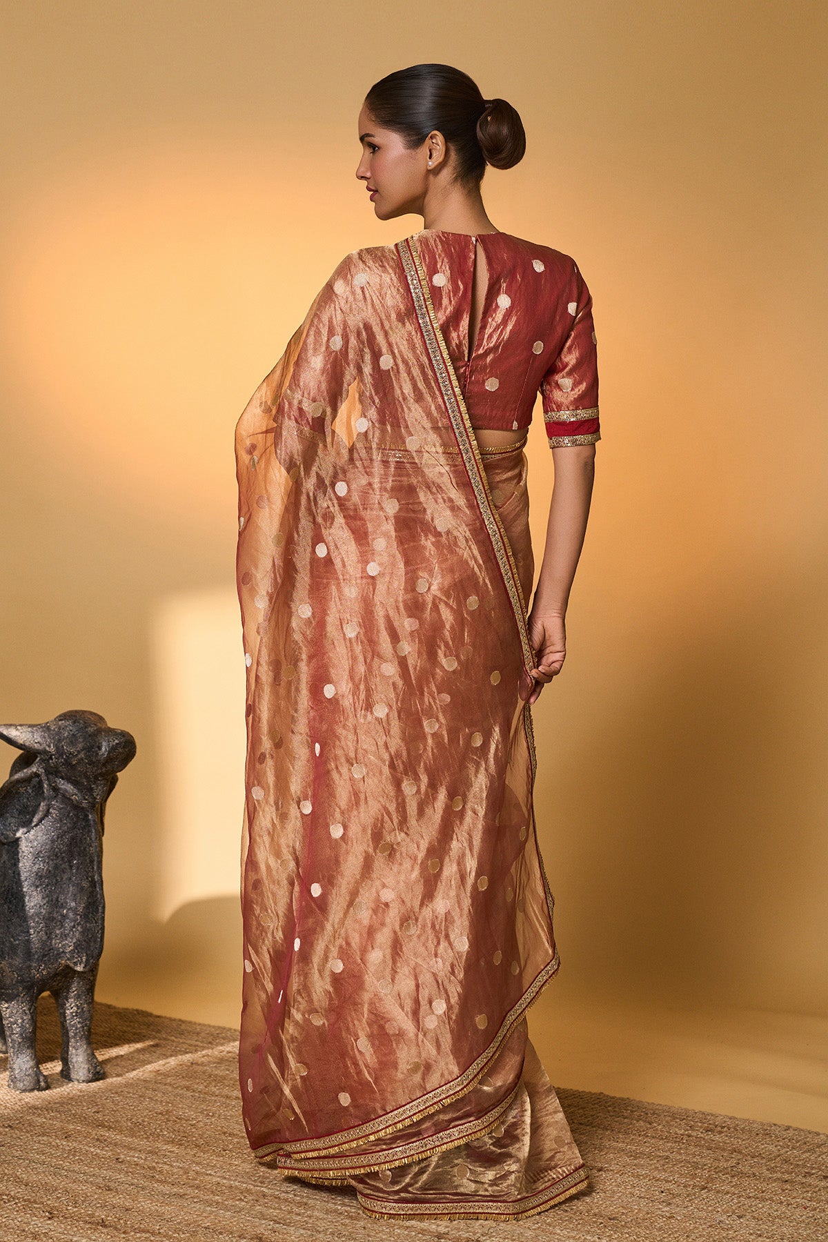 Red Polka Tissue Saree