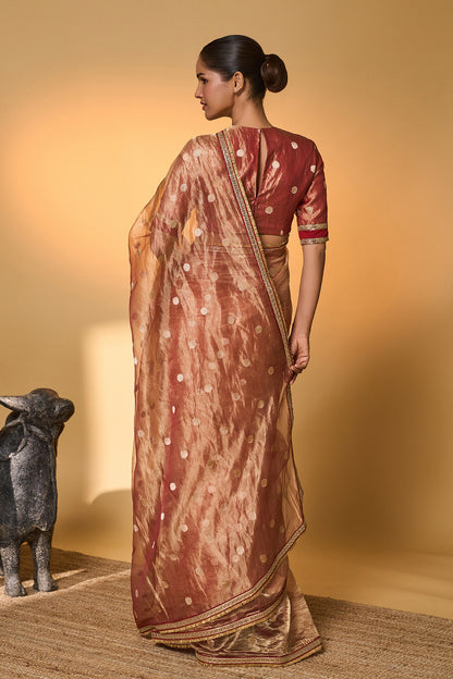 Red Polka Tissue Saree