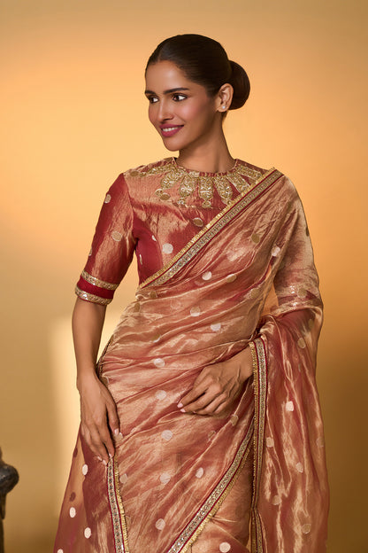 Red Polka Tissue Saree