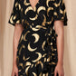 Black Mooncrest Gold foil Short Wrap Dress