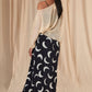 Black And Ivory Mooncrest One Shoulder Poncho with Drape Skirt Set